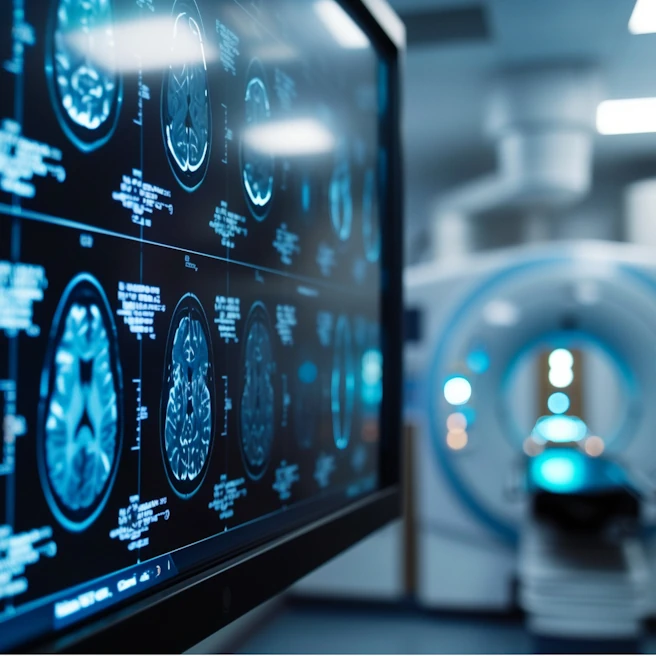 IRM cérébrale utilisée pour l’évaluation des séquelles après un traumatisme crânien.