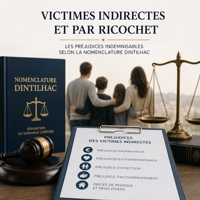 Illustration des préjudices indemnisables des victimes indirectes et victimes par ricochet selon la nomenclature Dintilhac.